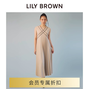 LILY BROWN2024春夏 法式优雅V领无袖百褶连衣裙LWCO241130