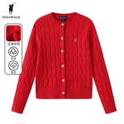 polowalk童装红色毛衣，女童2024春季儿童，新年装针织开衫外套