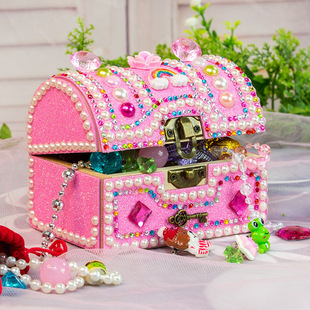 儿童女孩手工diy制作宝藏盒，粘贴钻石木质收纳宝盒天使彩虹材料包