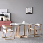 北欧原实木大理石餐桌带转盘现代简约家用小户型圆形岩板桌椅组合