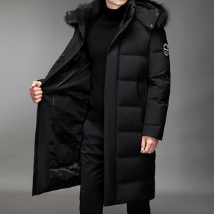 冬装男式羽绒服青年韩版时尚长款带帽拉链保暖开衫，外套男风衣
