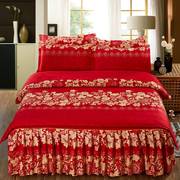 恒源祥加厚全棉纯棉，四件套床裙韩式床罩床单被套婚庆大红床上用品