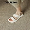 TATA PERKO联名女鞋白色厚底松糕凉鞋女夏露趾沙滩鞋软底罗马鞋