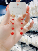 2021年潮红色耳环韩国气质网红高级感长款耳线纯银流苏耳饰品