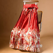 新中式国风红色喜服汉服马面，裙半身裙女秋冬裙子百褶裙长裙
