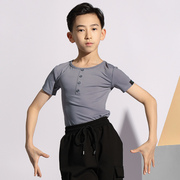 少儿男童国标拉丁舞蹈上衣夏季短袖舒适棉，形体跳舞训练考级服