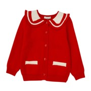 2023春秋女童红色大翻领，学院风开衫，毛衣宝宝儿童装洋气可爱棉