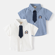 男童白衬衫短袖夏季2024童装，男孩学院风夏装，宝宝上衣儿童衬衣