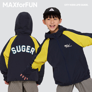 maxforfun童装24春夏儿童，冲锋外套suger防风衣，户外拼色连帽男女童