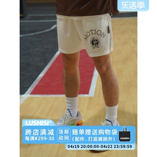 lushisi水星白色运动篮球短裤，不过膝四分裤，美式跑步宽松潮流裤