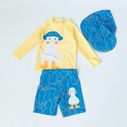 amber男童泳衣三件套长袖，分体套装速干防晒upf50+中大童泳衣沙滩