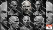 550张zbrush欧美男性头部雕塑图 脸部五官发型 zb头像雕刻参考图