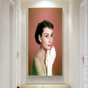 奥黛丽赫本玄关装饰画晶瓷入门创意竖版轻奢镶钻挂画背景墙对门