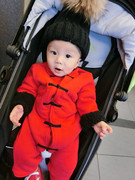 婴儿唐装哈衣冬季Q6宝宝爬服男女童加绒连体衣红衣服新年装拜年服