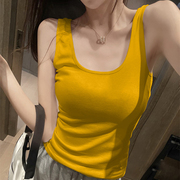 黄色吊带背心女士2023夏季修身显瘦内搭打底上衣外穿无袖体恤