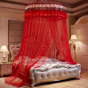 大红色结婚庆蚊帐圆顶，公主风加密防蚊免安装吊顶粉色1.8米2m