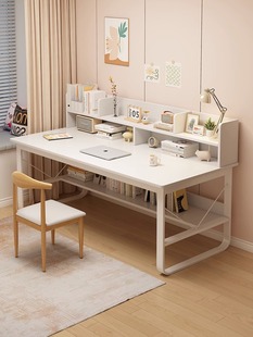 电脑桌台式家用书桌办公桌子书架，一体卧室带抽屉，学生写字桌学习桌