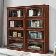 定制高档美式实木书柜家用落地带门多层书架自由组合柜子收纳储物