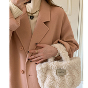 秋冬粉色双面羊绒大衣女，中长款小香风双排扣茧型小个子羊毛呢外套