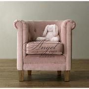 法式布艺单人沙发 欧式小户型单人复古休闲沙发 咖啡厅沙发