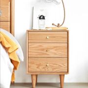 北欧现代简约纯实木，床头柜橡木原木色，黑胡桃色床边柜卧室储物柜