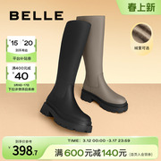 百丽弹力骑士靴女款冬季长靴子厚底，女靴加绒长筒靴b1041dg2