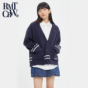 romanticcrown秋季经典，韩版学院风，条纹宽松毛衣针织开衫