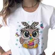 Cute Owl t-shirt可爱卡通猫头鹰修身圆领短袖t恤女短款上衣女夏
