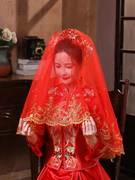 红盖头新娘结婚复古高档中式秀禾婚纱头纱高级感红色蕾丝婚礼头纱