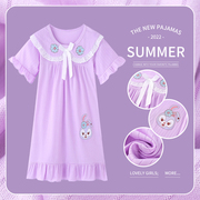 儿童睡衣短袖夏季母女睡裙，女童中大童，小女孩夏天公主风网红连衣裙