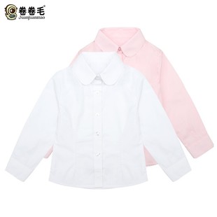 小学生班服春秋季娃娃领园服长袖衬衣中学院，风女童装校服白色衬衫