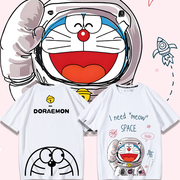 哆啦A梦机器猫联名款NASA宇航员潮牌宽松夏季短袖T恤纯棉男女半袖