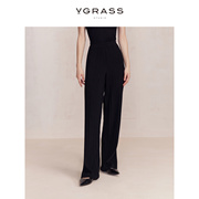 VGRASS魔术显瘦立体鼓缝休闲裤冬季黑色高腰直筒裤
