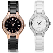 DKNY白色陶瓷手表小巧秀气时尚镶钻石英表防水女表NY4982