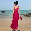 去海边穿的裙子，海边氛围感玫红色连衣裙，荷叶边度假超仙长裙女