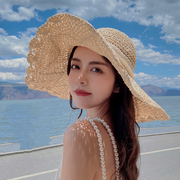 2021草帽海边沙滩帽子女夏气质百搭时尚太阳帽防晒防紫外线遮阳帽