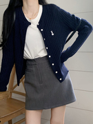 韩系刺绣针织开衫女薄款外搭秋季长袖毛衣外套，修身短款设计感上衣
