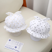 ins韩版兔子婴儿胎帽可爱超萌0-3个月女宝宝波点夏季薄款套头帽秋