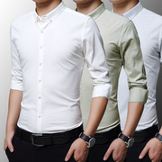 衬衫男长袖夏季纯色韩版修身商务，休闲棉麻薄款青年，亚麻爸爸白衬衣(白衬衣)