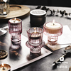 IOMEHOME北欧竖条纹浮雕粉色复古玻璃蜡烛台欧式创意桌面浪漫烛台