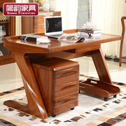 简韵仿古办公桌书房家具，现代新中式书桌柚木，全实木写字台书法桌