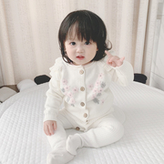 ins2024春秋韩版婴儿洋气花朵，外套+背带连体，哈衣爬服宝宝两件套装