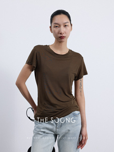 thesoong100%天丝早春系列，轻薄纯色短袖，t恤女弹力修身打底衫上衣