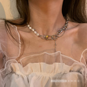 钛钢不掉色天然珍珠项链女项链，女小众设计感高级ins嘻哈拼锁骨链