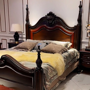 美式实木床真皮床主卧婚床雕刻双人床公主床欧式复古别墅高档家具