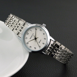 鹏志简约韩版商务休闲皮带女士腕表 时尚数字石英钢表带男表