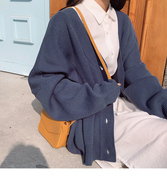 秋冬季韩版慵懒风女学生宽松纯色针织开衫毛衣外套外穿针织衫