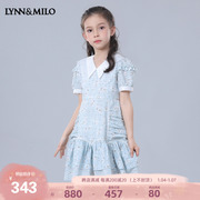 LYNNMILO琳麦罗2023夏季女童雪纺连衣裙个性甜美印花泡泡袖荷叶边