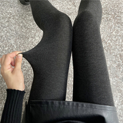 加绒加厚竖条纹连裤袜女秋冬季保暖显瘦打底袜外穿纯棉灰色打底裤