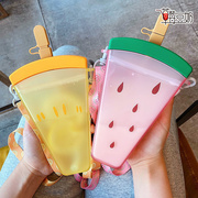 创意网红冰棒雪糕杯便携斜跨塑料高颜值吸管杯少女心夏天水杯可爱